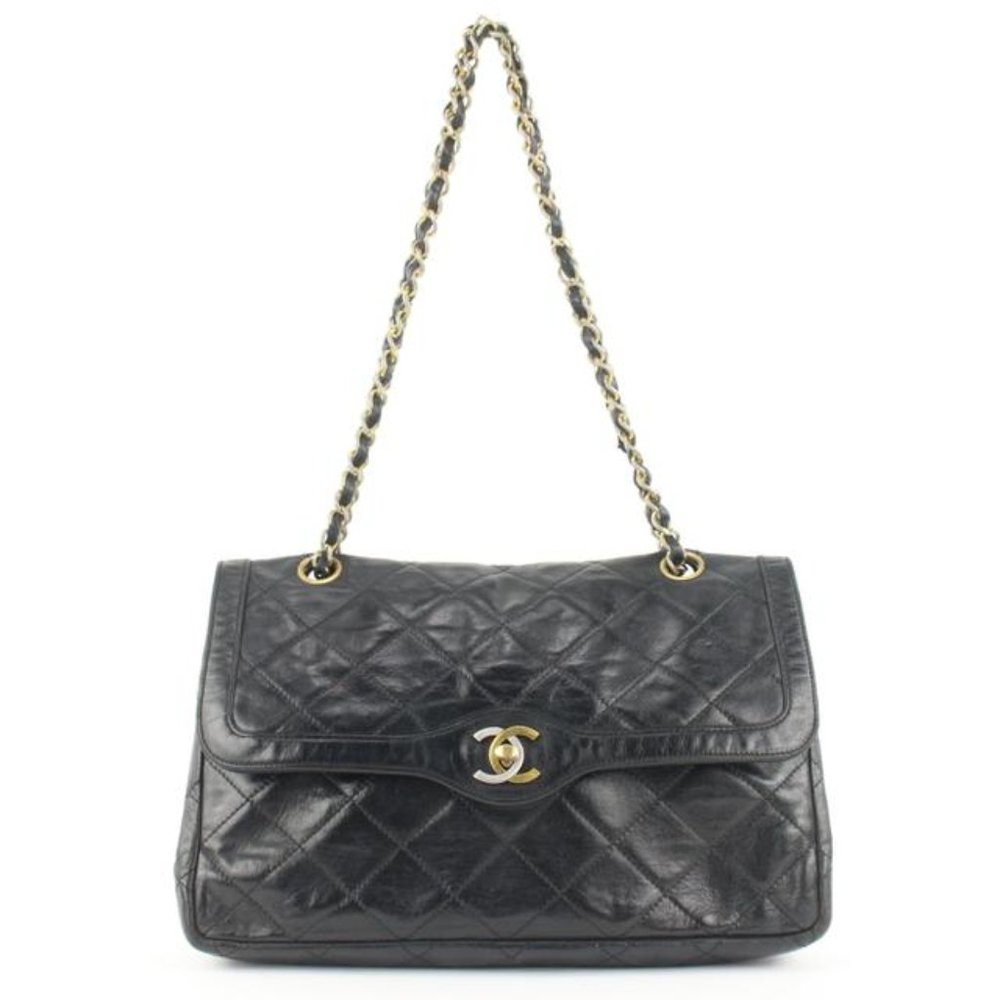 Chanel Rare Quilted Black Lambskin Limited CC Classic Chain Flap Bag 2CAS1115